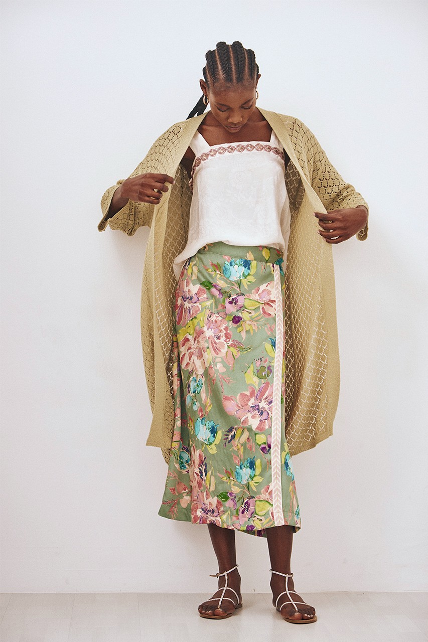 PRINTED PAREO MIDI SKIRT 