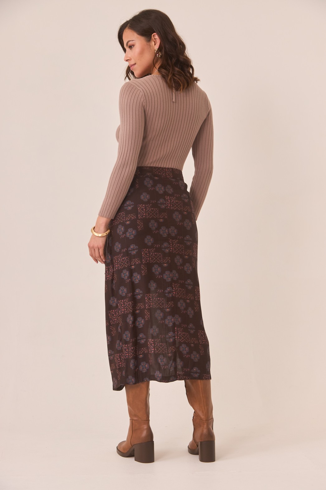 PRINTED VISCOSE MIDI CROSSOVER SKIRT WITH LACE-UP IN WAISTBAND 3