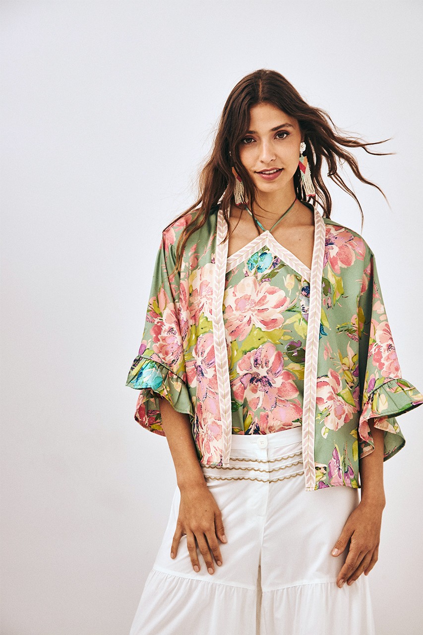 PRINTED KIMONO EMBROIDERED DETAIL