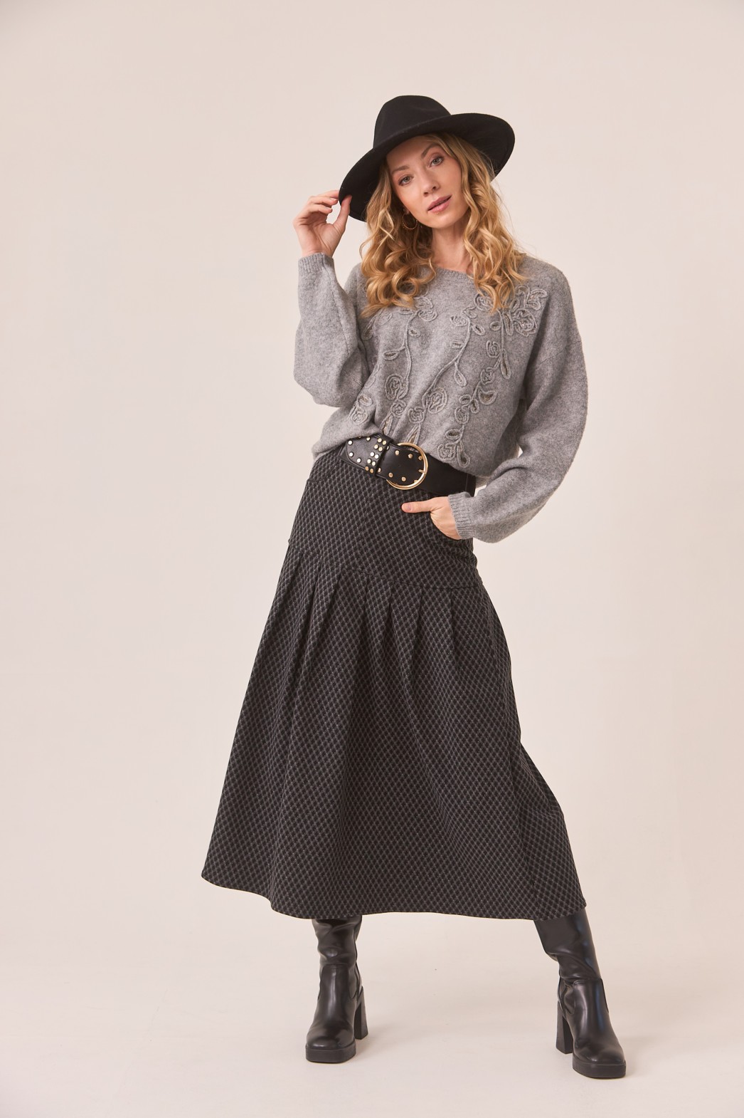 JACQUARD PLEATED SKIRT 1