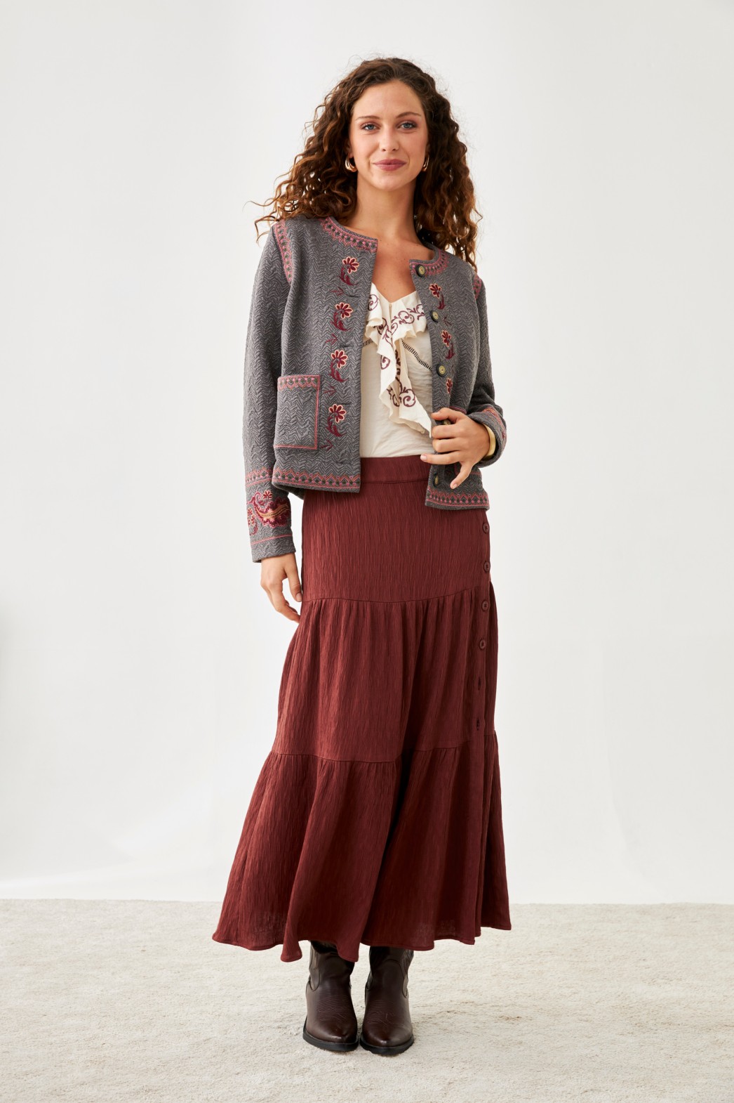 VISCOSE BLOUSE WITH EMBROIDERED FLOUNCE ON NECKLINE 4