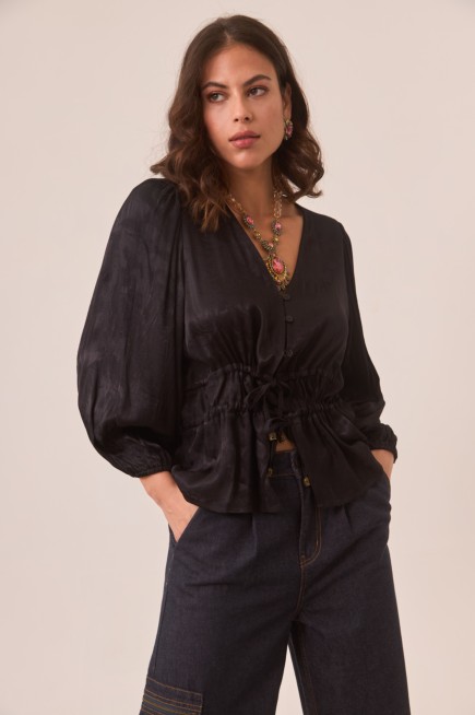 BLUSA EN JACQUARD DE RAYON CON CINTURA AJUSTABLE