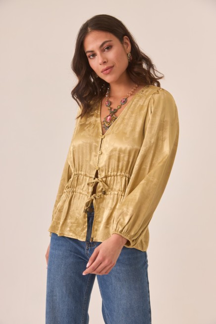 BLUSA EN JACQUARD DE RAYON CON CINTURA AJUSTABLE