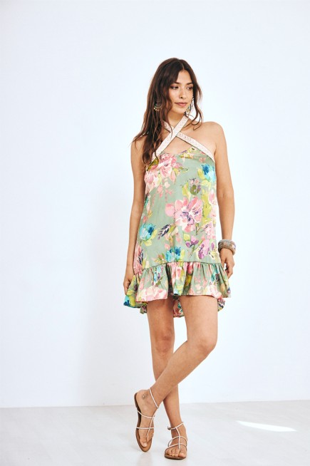 VESTIDO CORTO HALTER FLORES