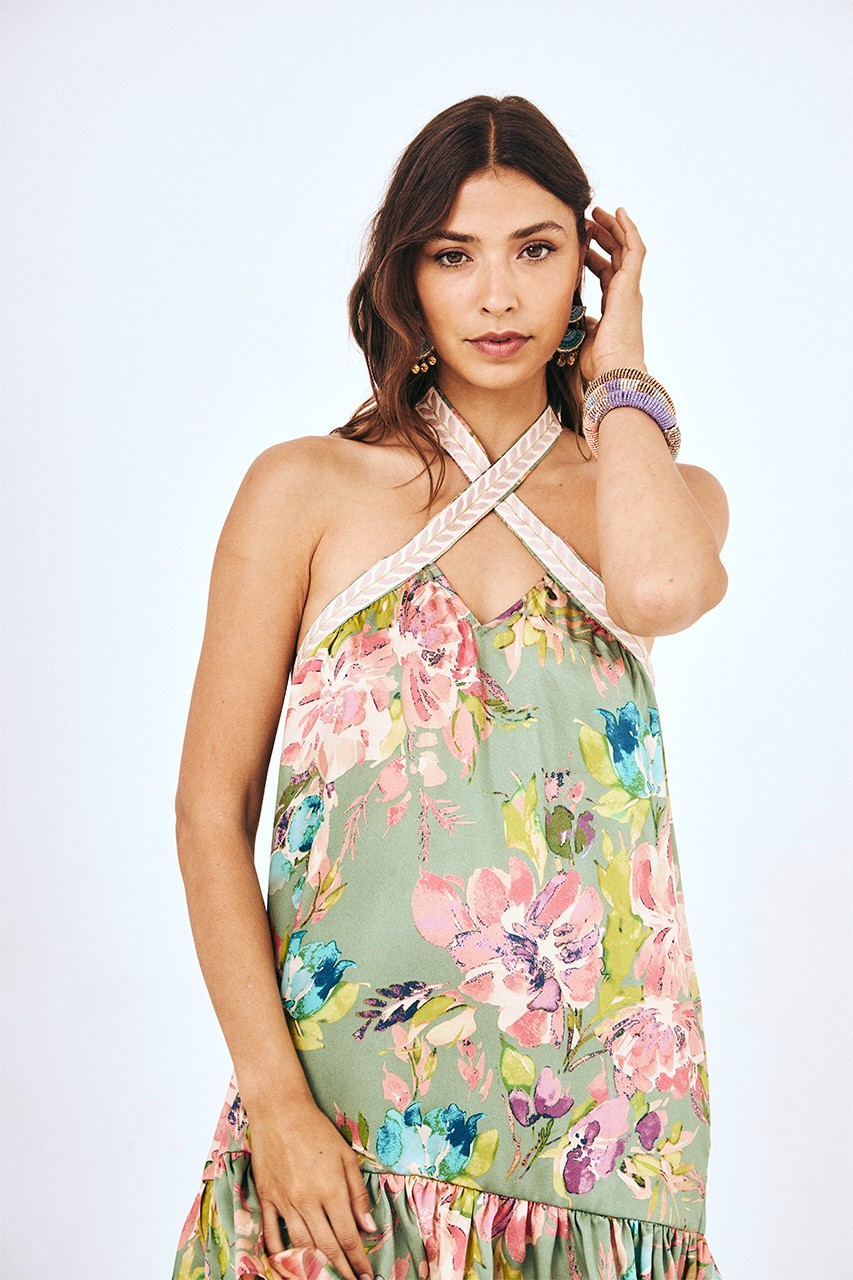 FLORAL HALTER SHORT DRESS 4