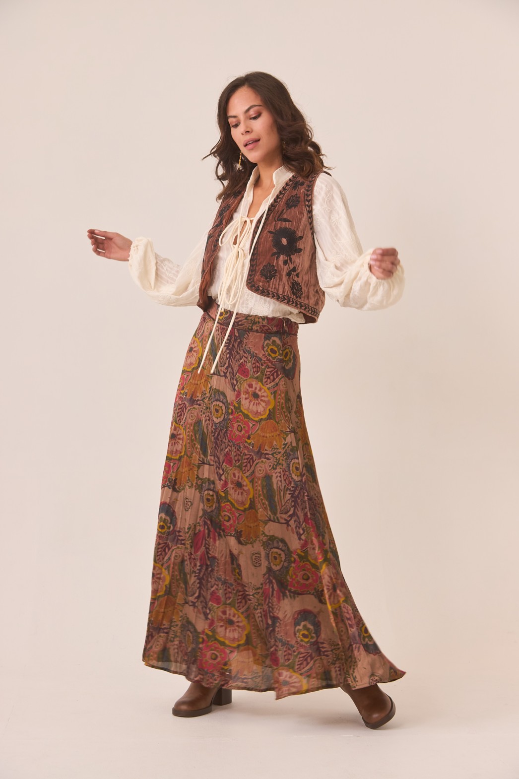 FALDA PLISADA FLORES MULTICOLOR