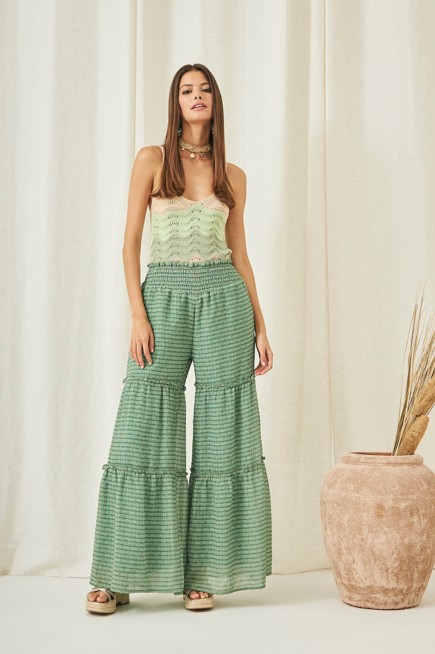 PRINTED PALAZZO TROUSERS WITH RUFFLES