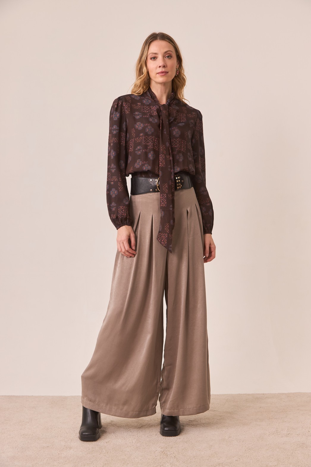 PRINTED VISCOSE BLOUSE WITH LACING AT NECKLINE 3