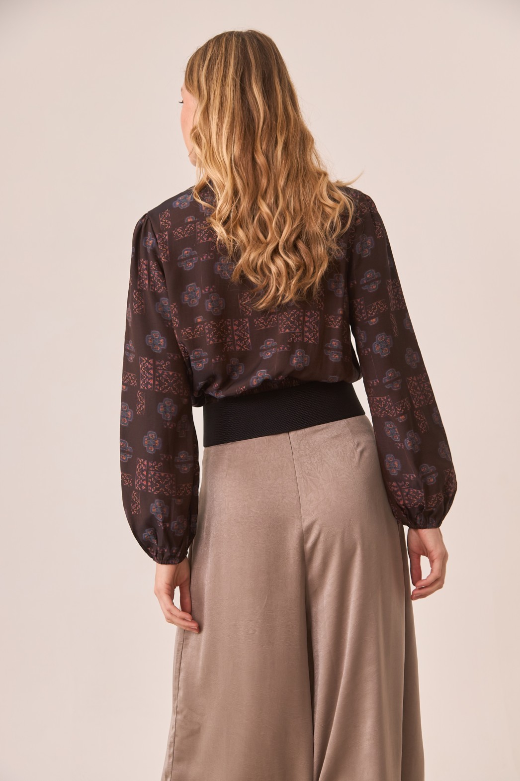 PRINTED VISCOSE BLOUSE WITH LACING AT NECKLINE 2