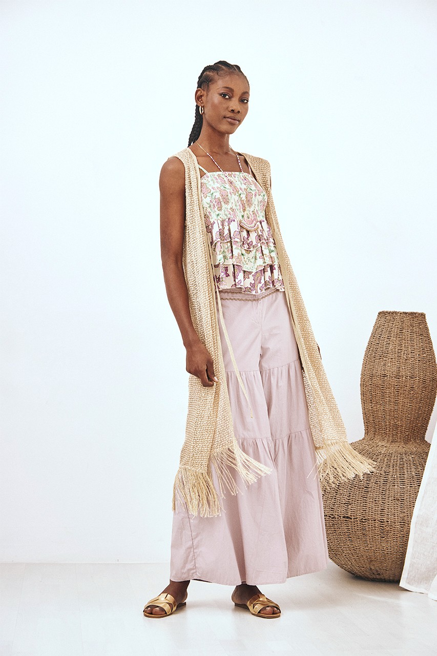FRINGED LUREX LONG VEST