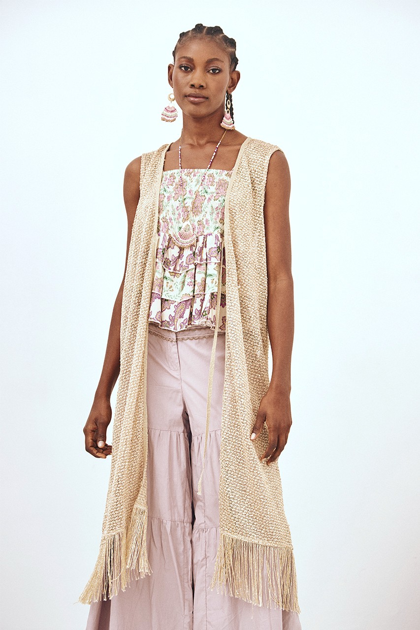 FRINGED LUREX LONG VEST