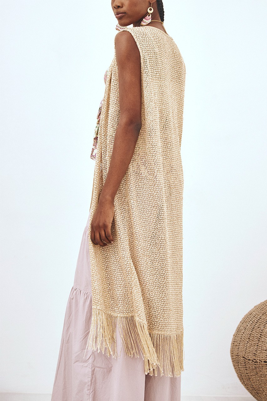 FRINGED LUREX LONG VEST