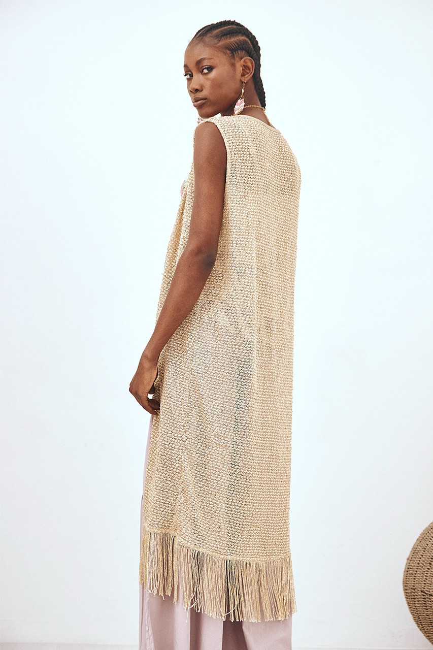 FRINGED LUREX LONG VEST