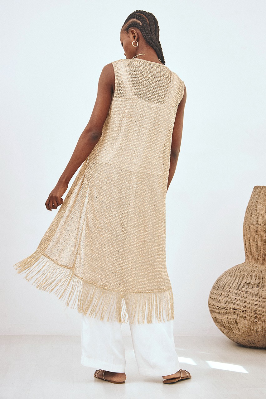 FRINGED LUREX LONG VEST