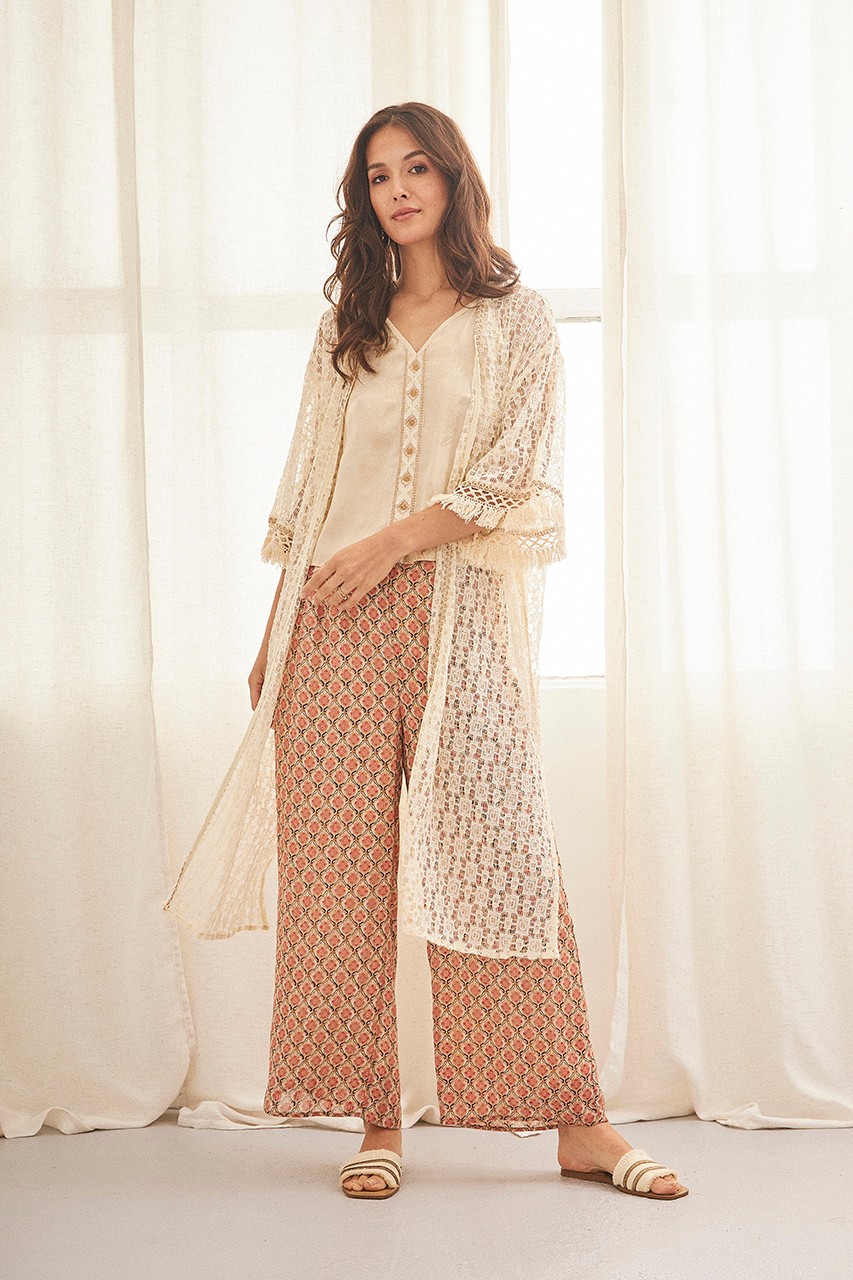 3/4 SLEEVE OPEN WEAVE KIMONO