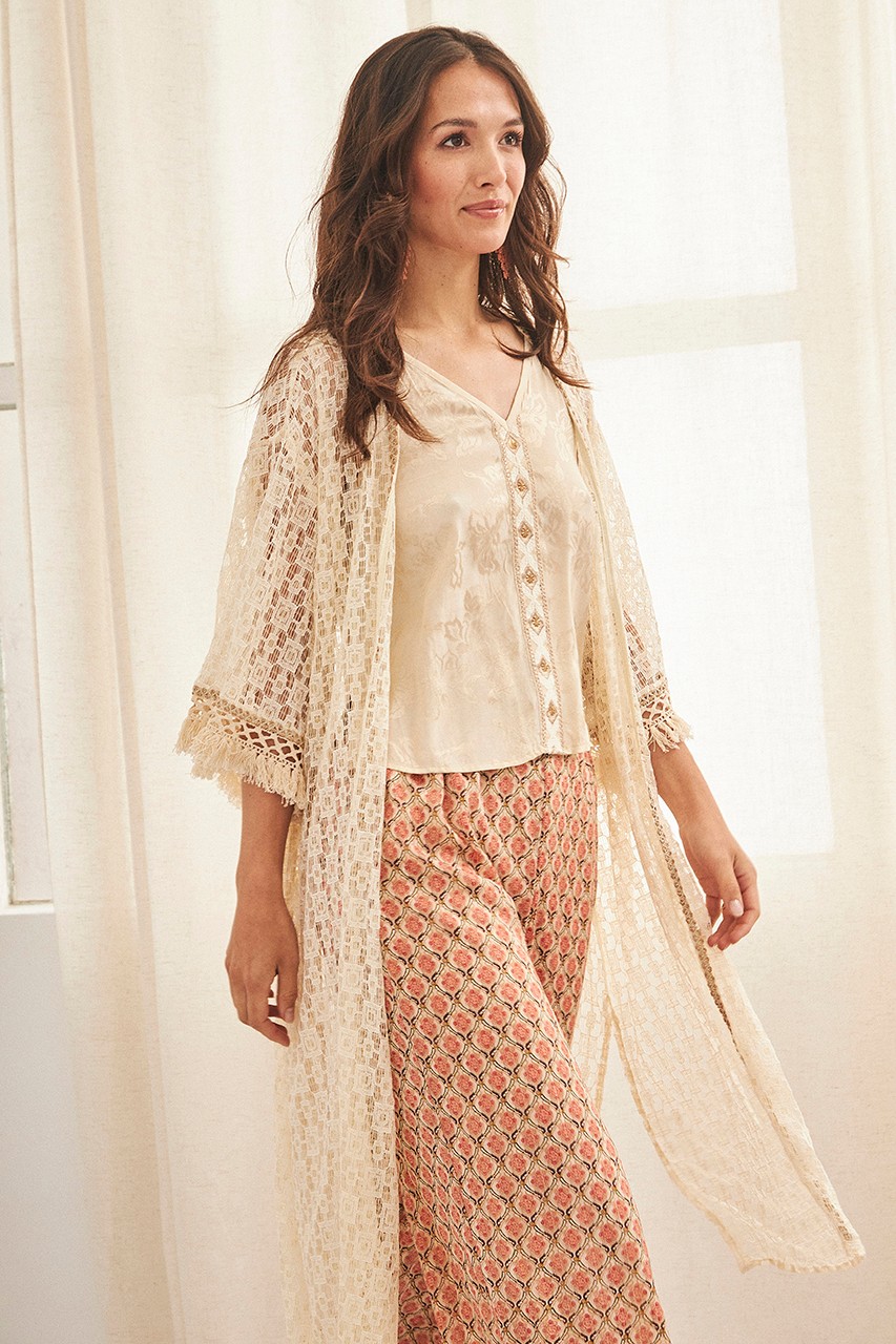 3/4 SLEEVE OPEN WEAVE KIMONO 1