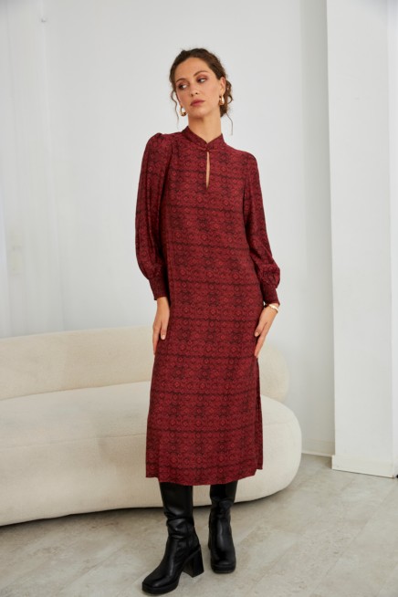 VESTIDO FLORAL CUELLO MAO