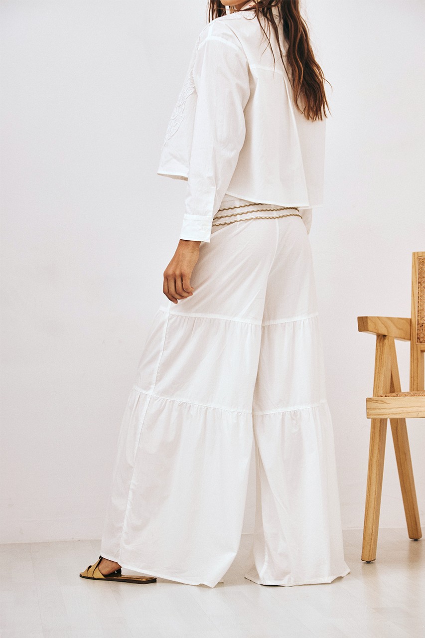 WHITE RUFFLED TROUSERS