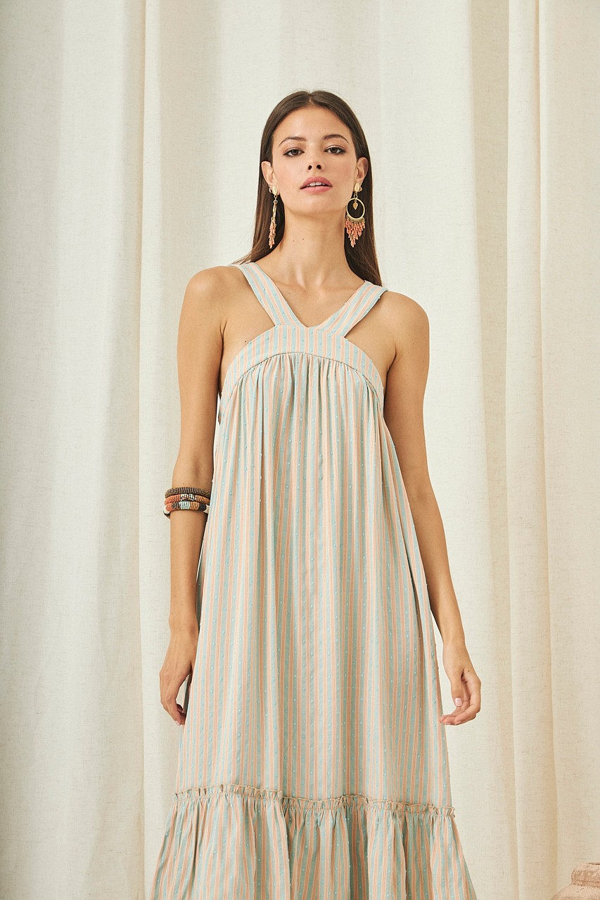 LONG STRIPED DOTTED MESH DRESS 2