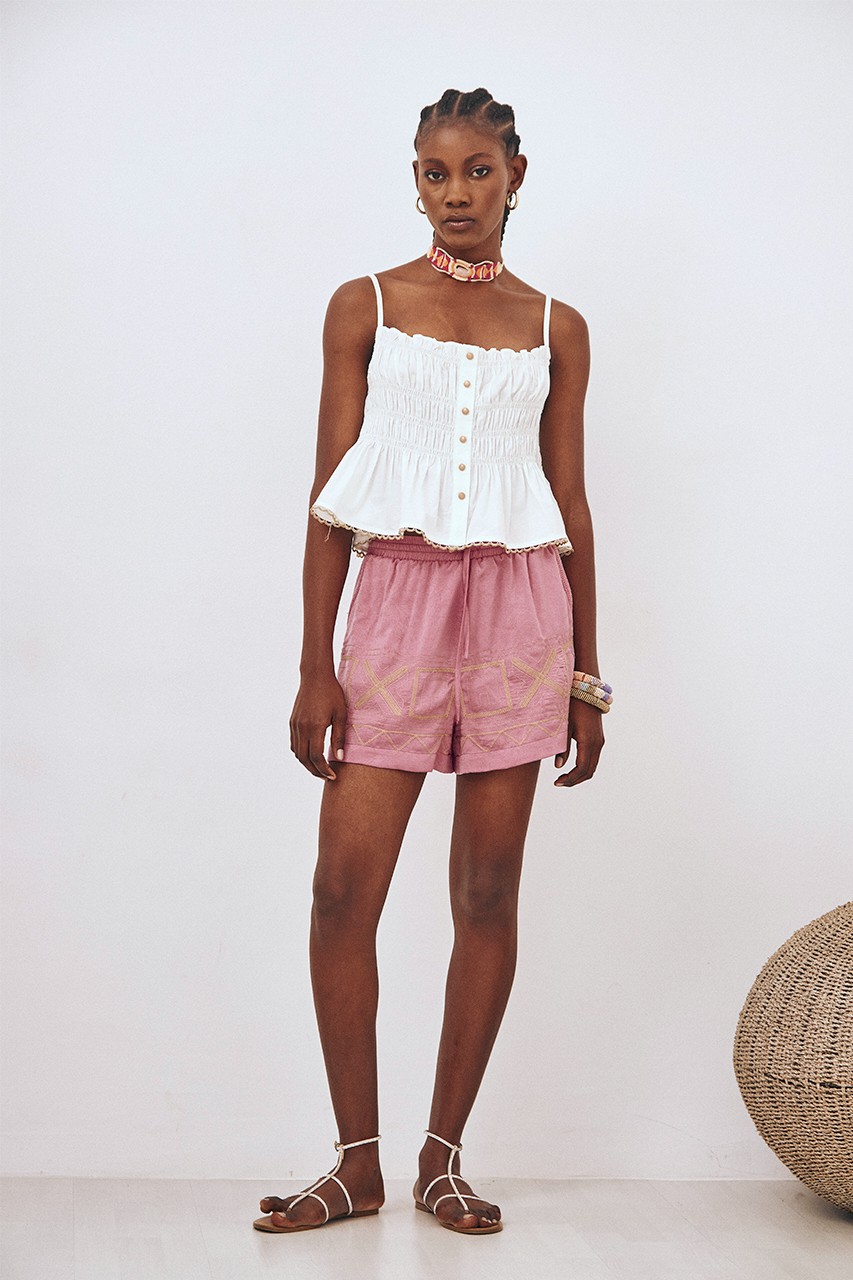 WHITE SMOCKED TOP 