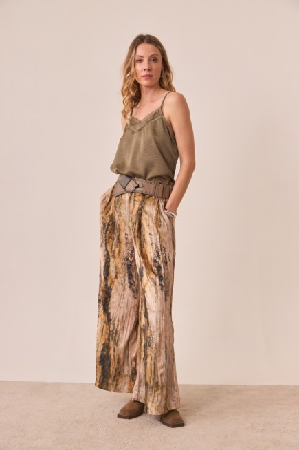 PANTALON PALAZZO TERCIOPELO CON ESTAMPADO MARMOLADO