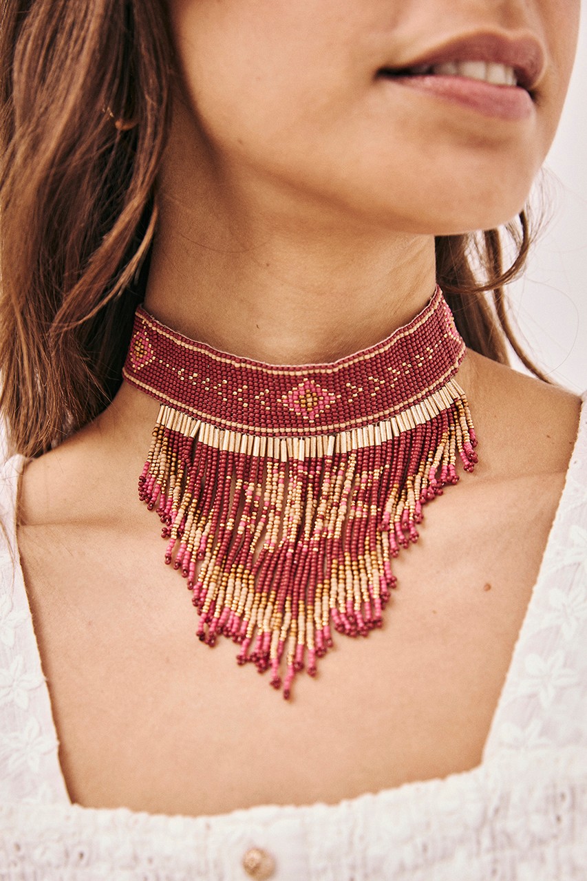 CHOKER ÉTNICO FLECOS CUENTAS