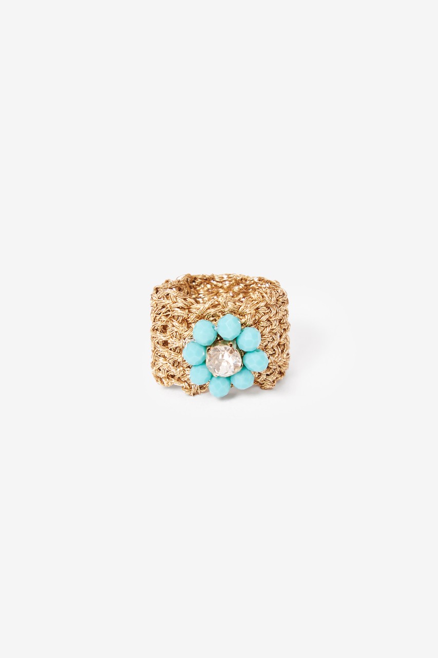 ANILLO MALLA FLOR PEDRERÍA TURQUESA 3