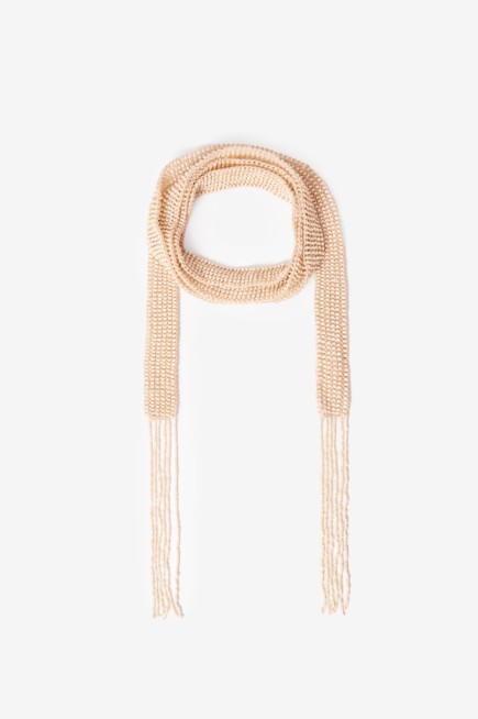 PAÑUELO CHOKER BEIGE CUENTAS FLECOS