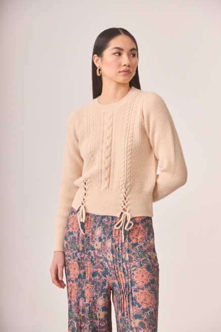 ROUND NECK SWEATER WITH LACE BRAID DETAIL