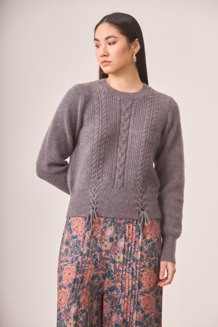 ROUND NECK SWEATER WITH LACE BRAID DETAIL