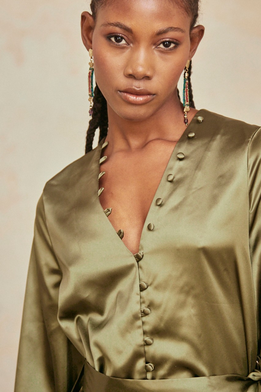 SHORT SATIN WRAP DRESS