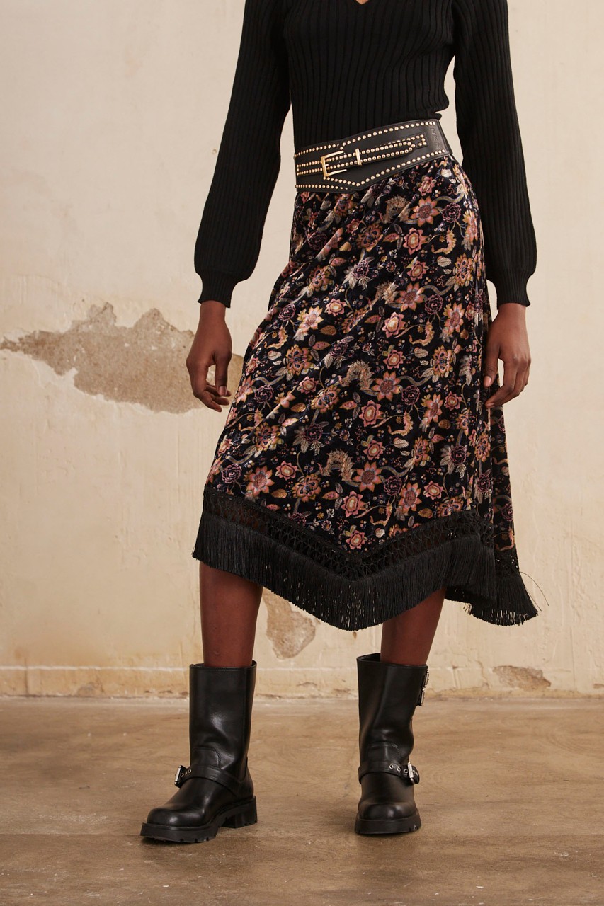 Floral print velvet skirt store