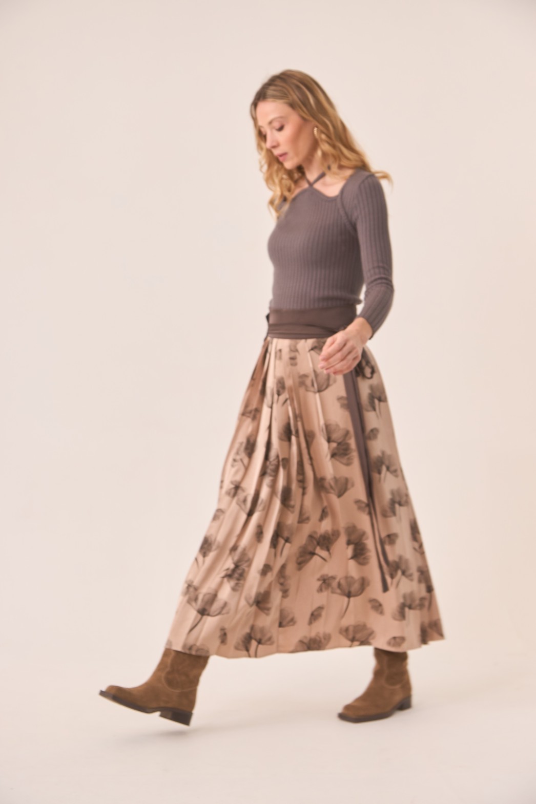 RIBBON WAIST PLEATED SKIRT