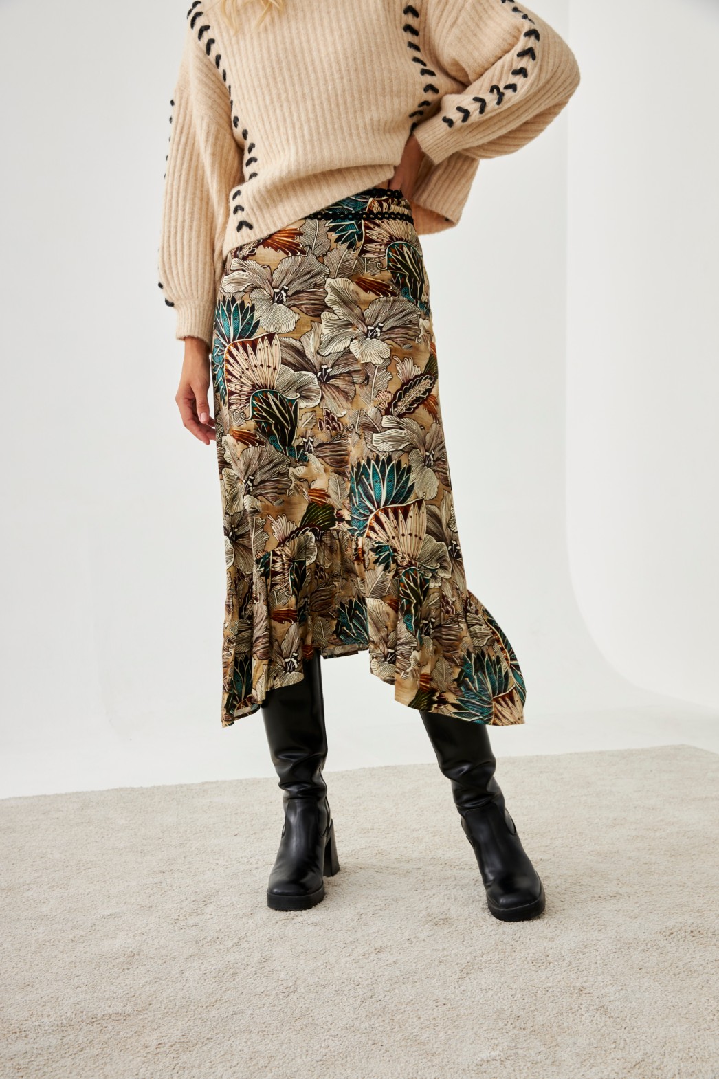 ASYMMETRICAL FLORAL RUFFLE SKIRT 2