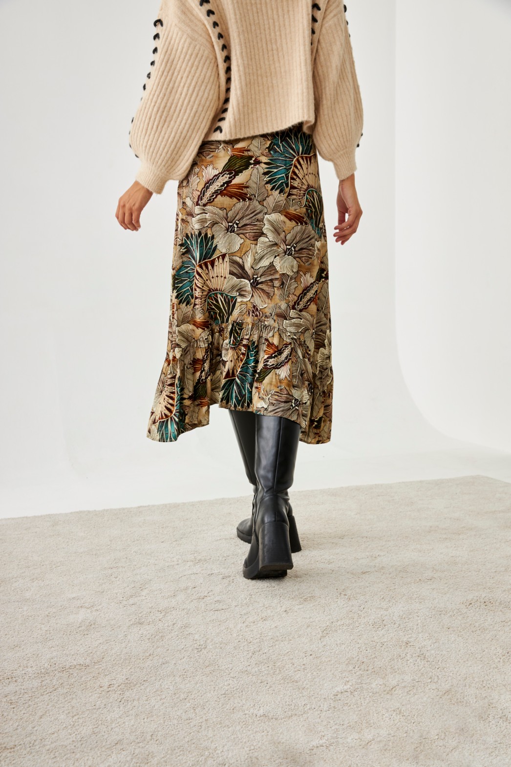 ASYMMETRICAL FLORAL RUFFLE SKIRT 1