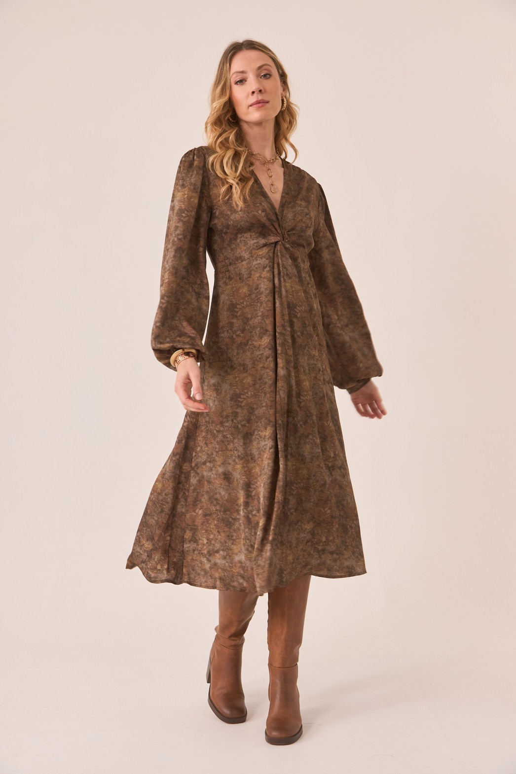 GATHERED NECKLINE DRESS