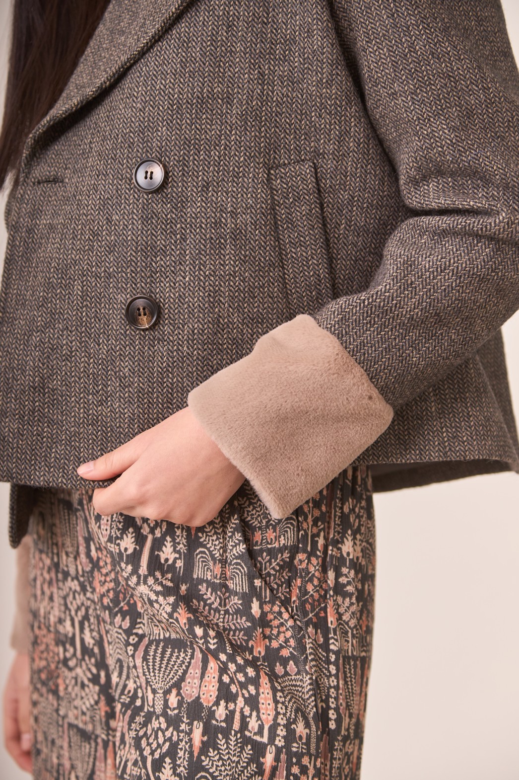 SHORT WOOL TWEED JACKET WITH FUR CUFFS 2