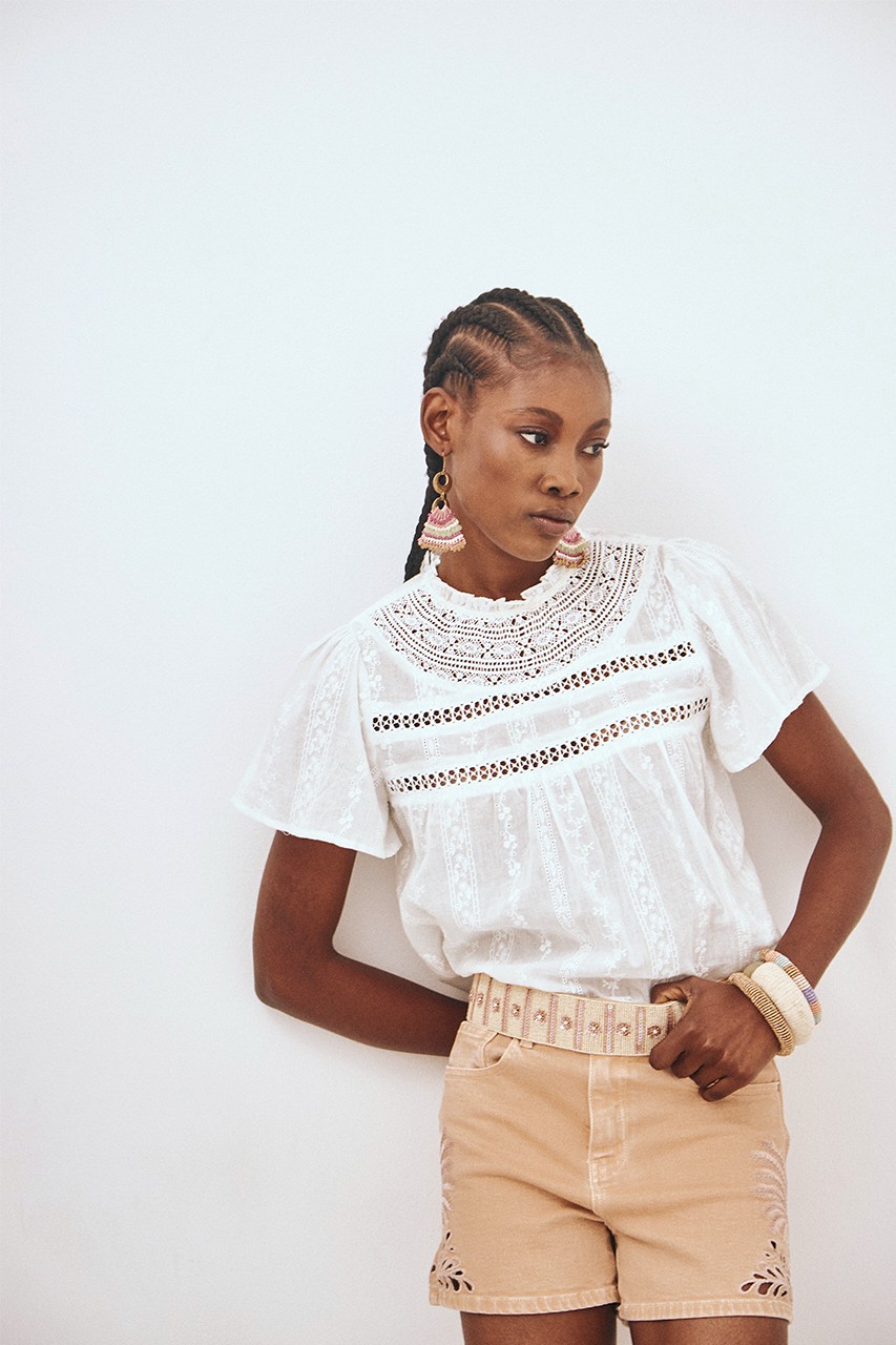 CAMEL DIE-CUT DENIM SHORTS 3