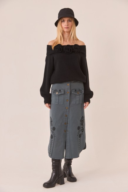 FALDA DENIM BORDADO FLORAL