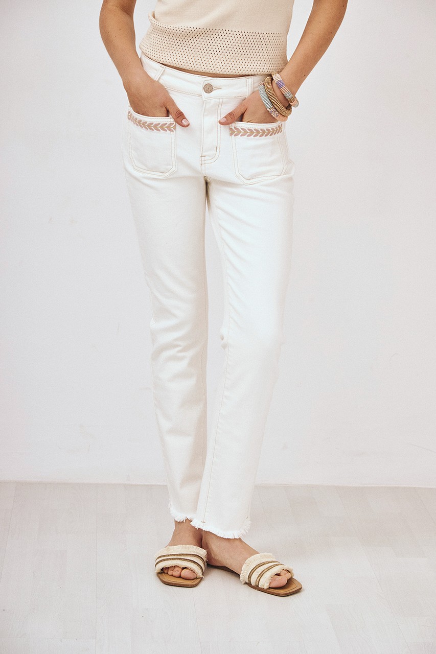 DENIM EMBROIDERED POCKETS