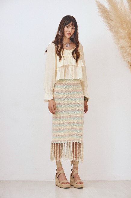 LONG STRIPED COTTON KNITTED SKIRT