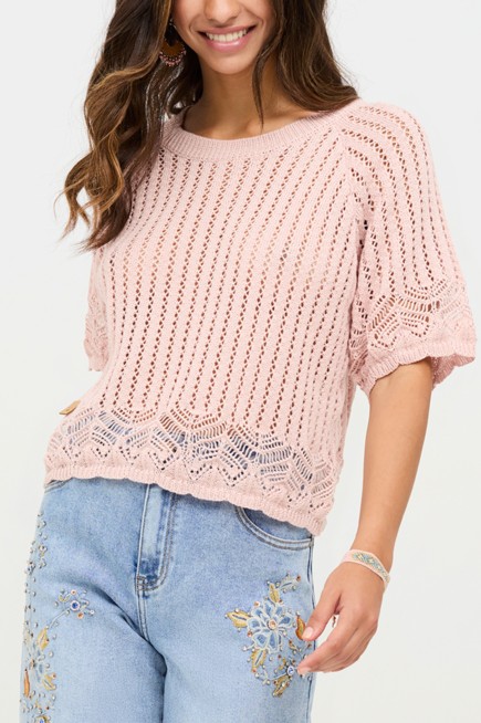 SHORT SLEEVED KNIT SWEATER