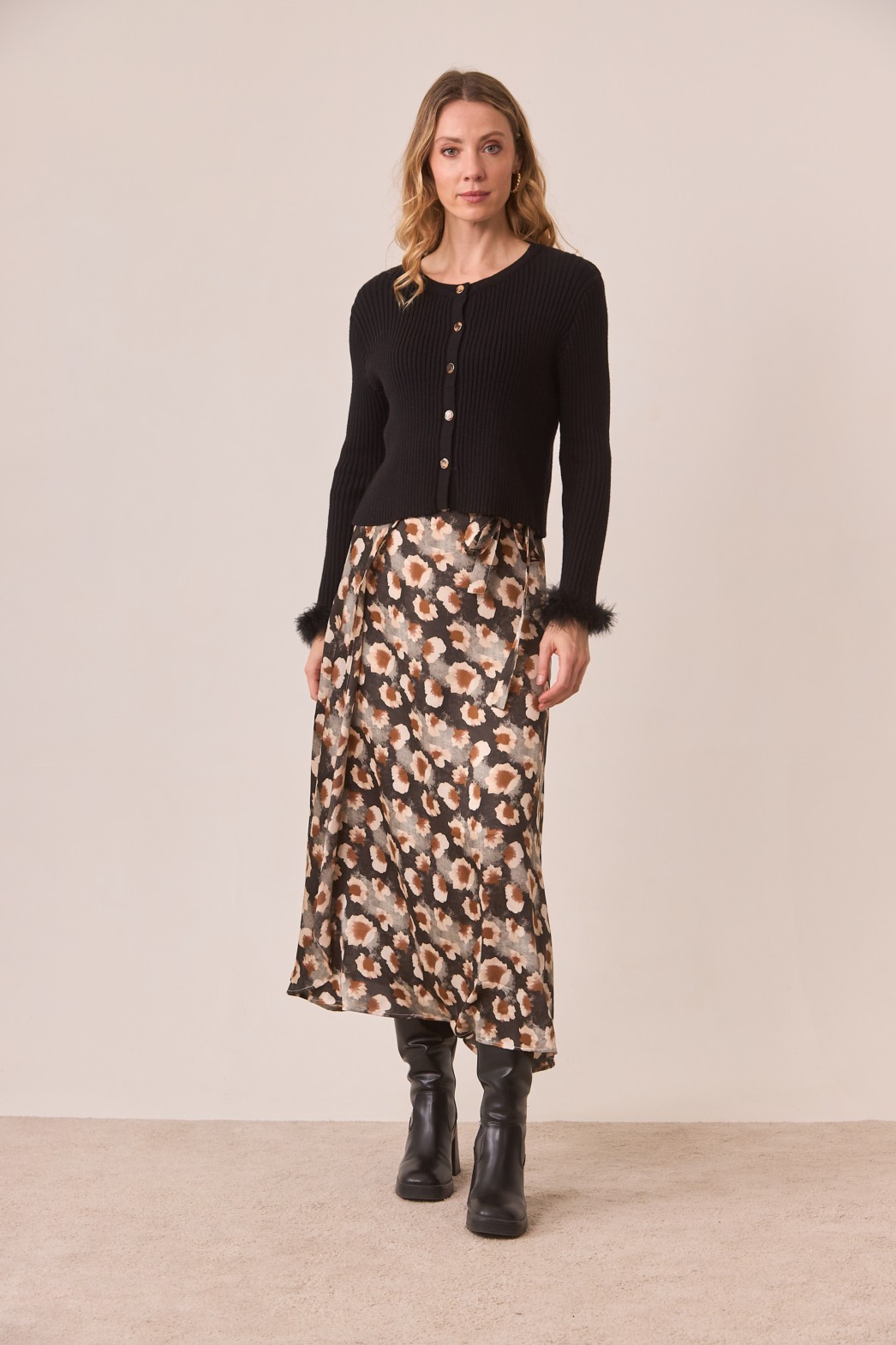 VISCOSE CARDIGAN WITH FUR DETAIL ON CUFFS 1