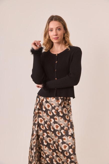 CARDIGAN DE VISCOSA CON DETALLE PELO EN PUÑOS
