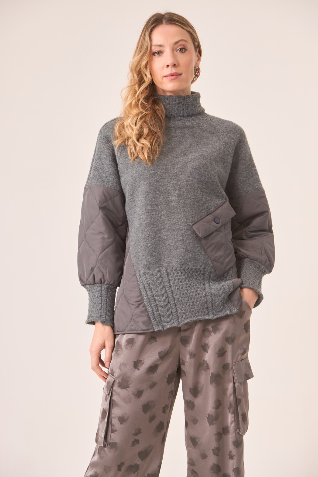 JERSEY CUELLO VUELTO COMBI DE PUNTO Y ACOLCHADO