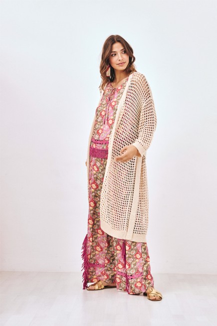 LONG OPENWORK KIMONO WITH WAIST BELT