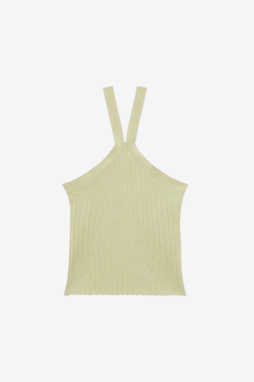 GREEN RIBBED KNIT HALTER TOP 4