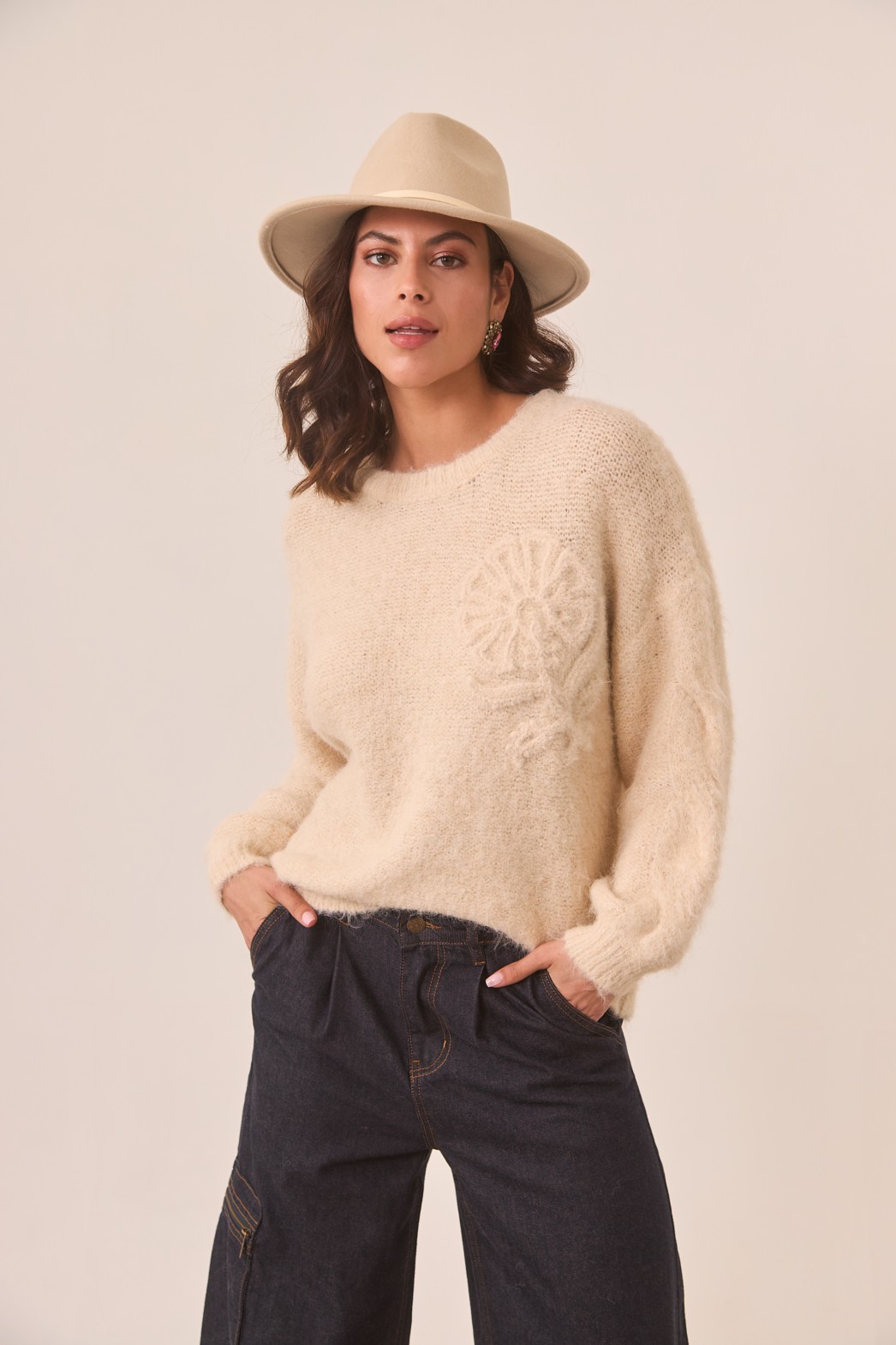 JERSEY WITH MATCHING FLOWER EMBROIDERY