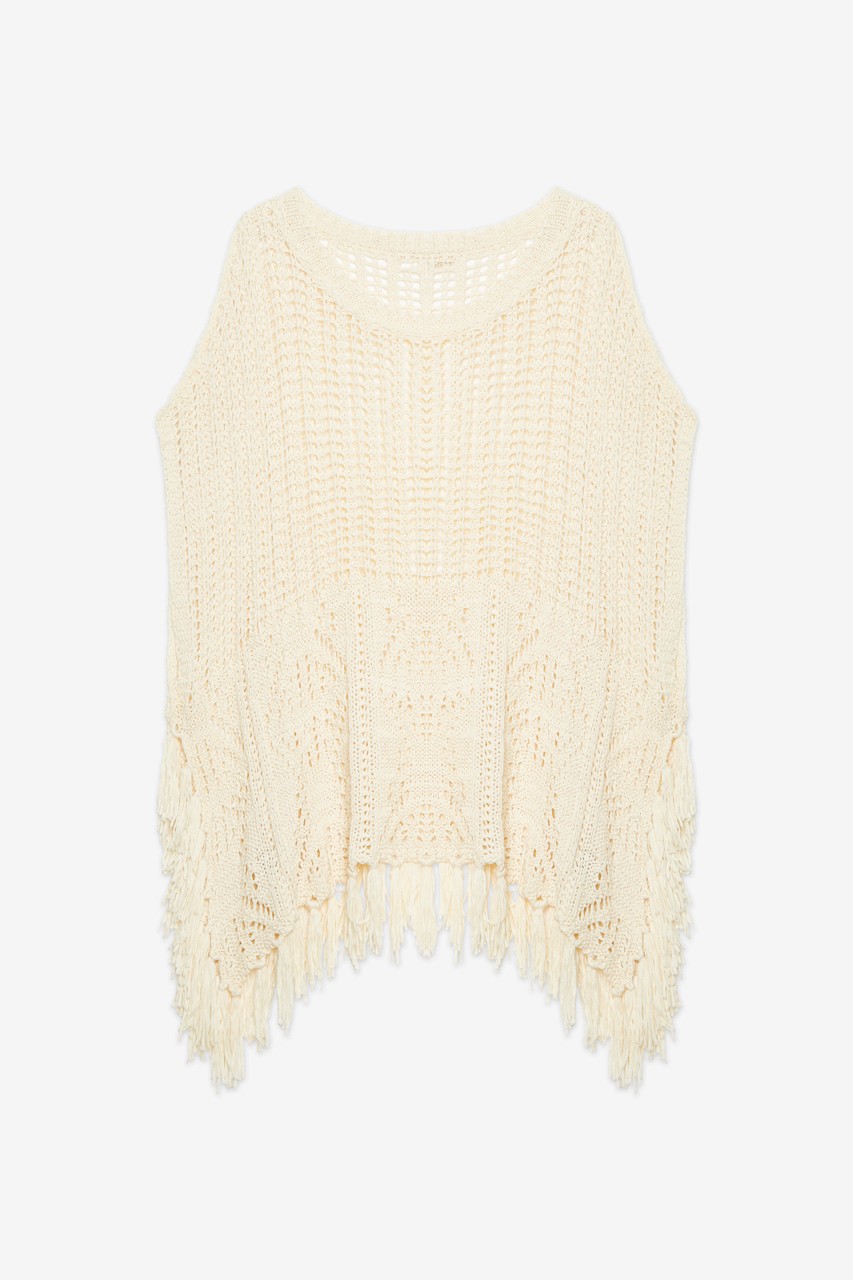 KNIT PONCHO WITH FRINGE