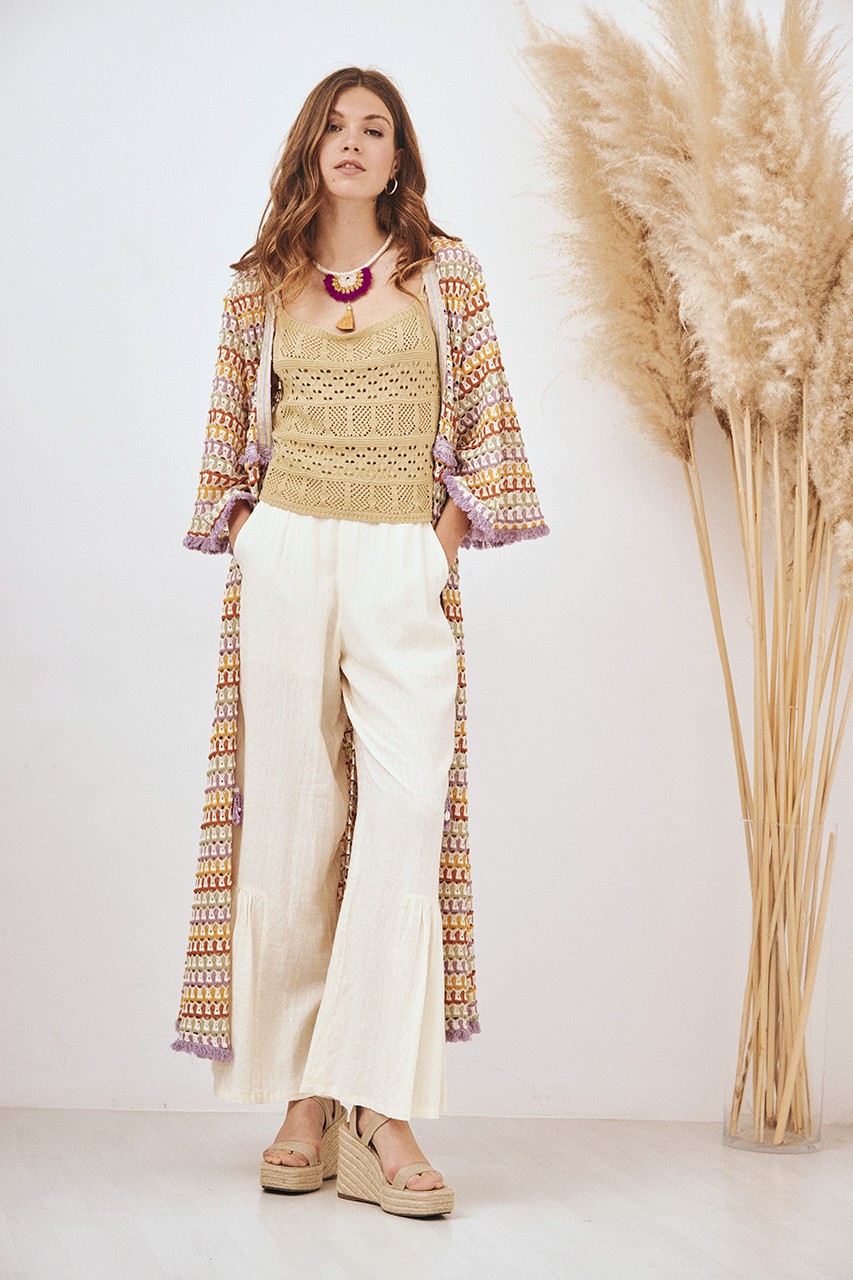 GREEN MIXED OPENWORK KNIT TOP 1